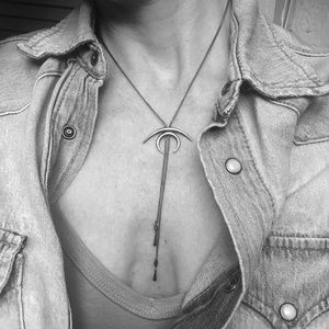 CHAN LUU Silver Double Horn Cresent Moon Lariat Necklace